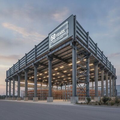50 años de estructura de estructura de metal almacén con fuerte sección H construcción de acero ideal para el almacenamiento comercial