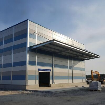 Diseño CAD Estructura de acero Almacén que ofrece panel de sándwich espesor entre 50-200 mm y marco de cañón hoja doble construida para la construcción